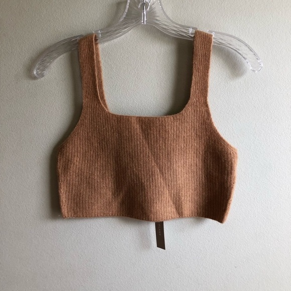 NWT Everlane Sz M Tan Camel The Cozy Stretch Tank Top Cropped Ribbed - Picture 4 of 8